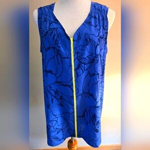 Liz Claiborne Blue/Yellow Floral V-Neck Sleeveless Blouse Size XL